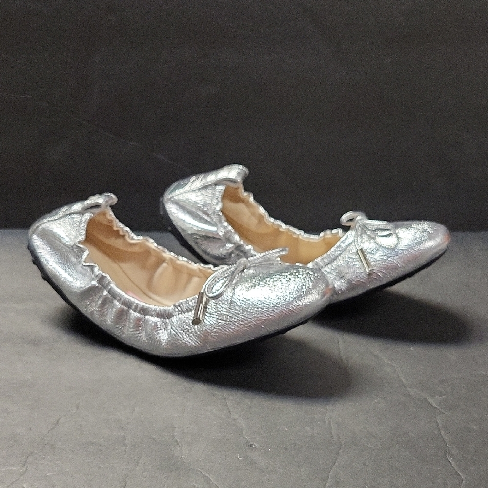 Tod's Metallic Silver Ballet Flats